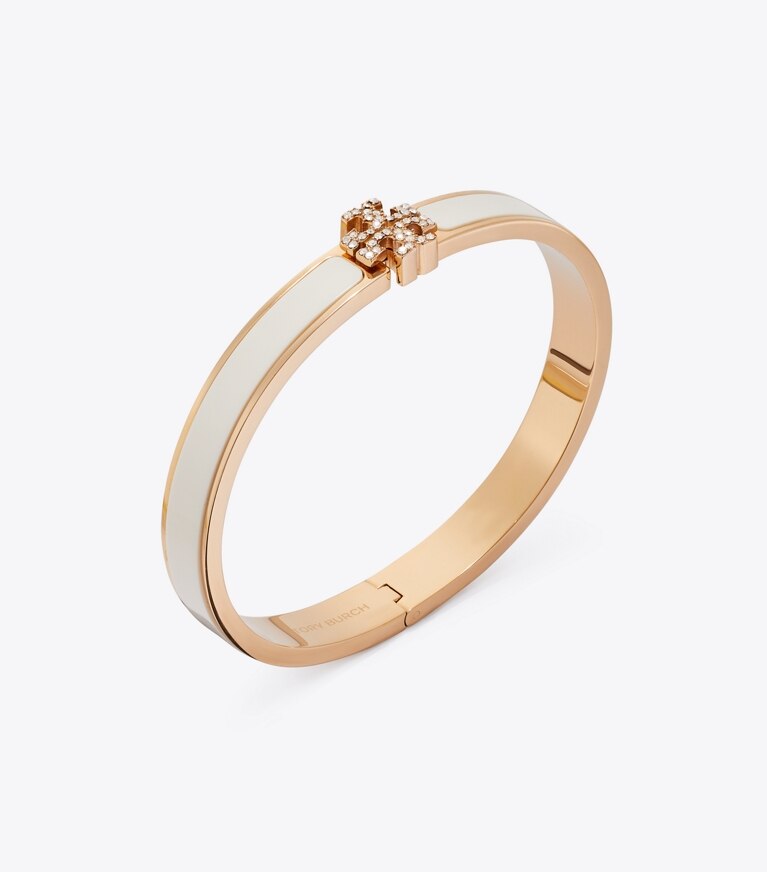 Tory Burch diseñador pulseras Pulsera esmaltada Icon en pavé en New Ivory / Tory Gold / Crystal detalle