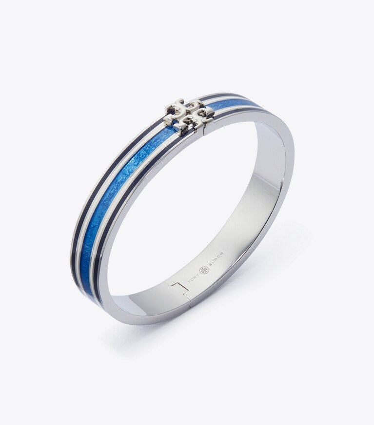 Tory Burch diseñador pulseras Pulsera esmaltada Kira de 10 mm en Tory Silver / Blue Multi detalle