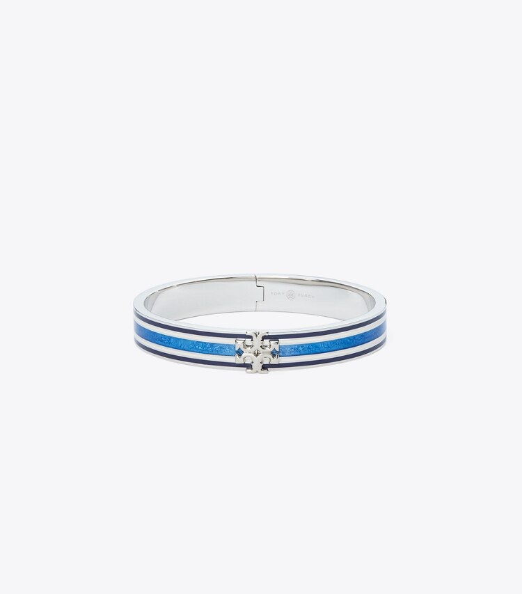 Tory Burch diseñador pulseras Pulsera esmaltada Kira de 10 mm en Tory Silver / Blue Multi frontal