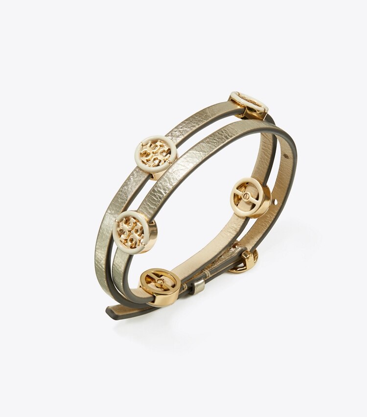 Tory Burch diseñador pulseras Pulsera esmaltada Miller de doble vuelta en Tory Gold / Gold Silver / French Cream detalle