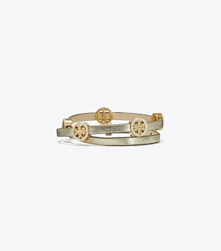 Tory Burch diseñador pulseras Pulsera esmaltada Miller de doble vuelta en Tory Gold / Gold Silver / French Cream frontal