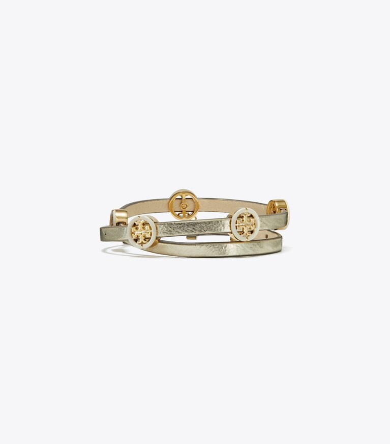 Tory Burch diseñador pulseras Pulsera esmaltada Miller de doble vuelta en Tory Gold / Gold Silver / French Cream frontal