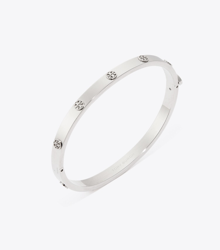 Tory Burch diseñador pulseras Pulsera fina con bisagra e icono en Tory Silver detalle