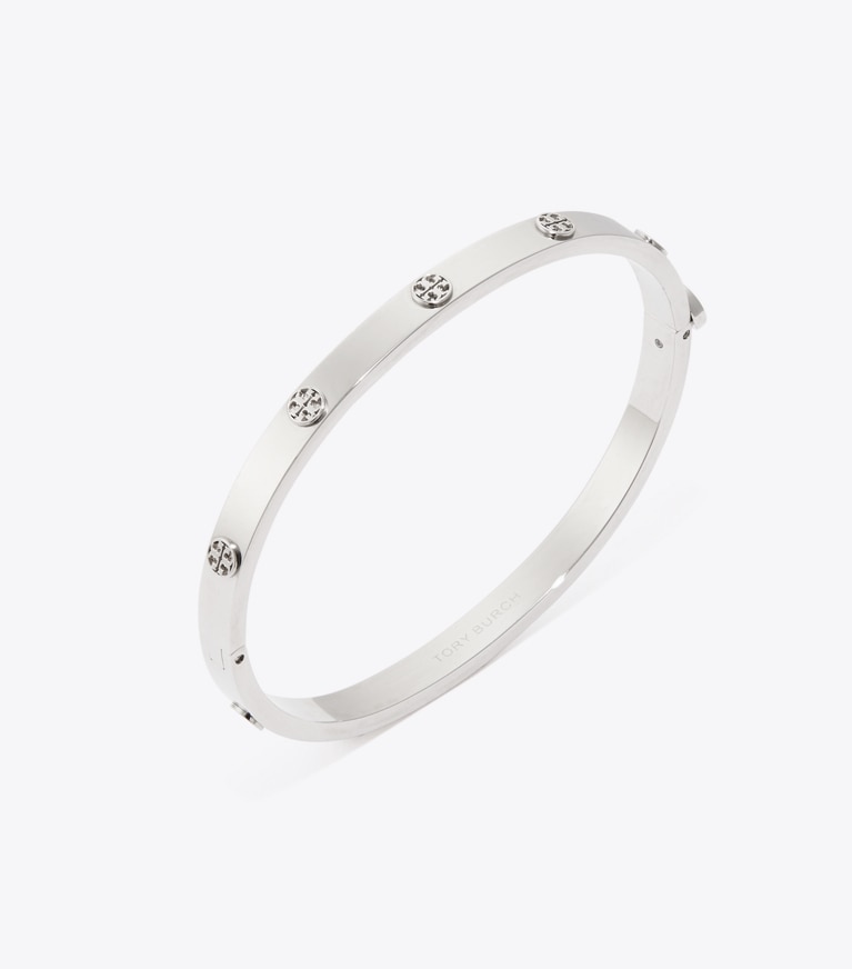 Tory Burch diseñador pulseras Pulsera fina con bisagra e icono en Tory Silver detalle
