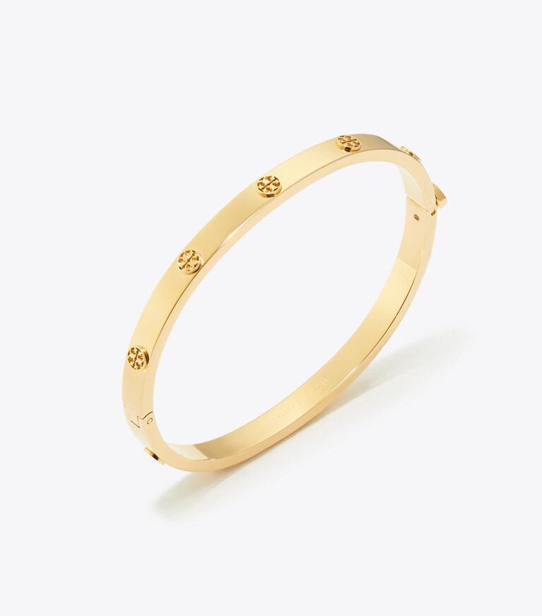 Tory Burch diseñador pulseras Pulsera fina con bisagra Icon en Tory Gold detalle