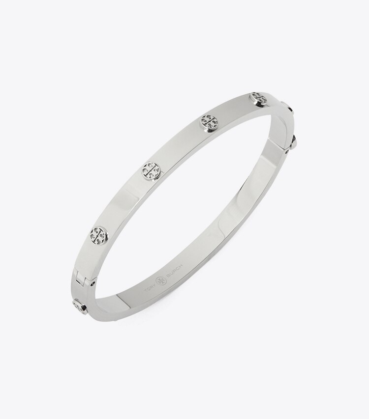 Tory Burch diseñador pulseras Pulsera fina con bisagra Icon en Tory Silver detalle
