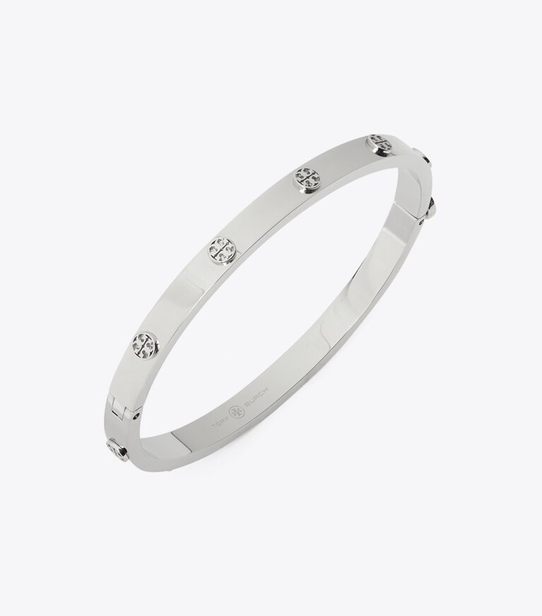 Tory Burch diseñador pulseras Pulsera fina con bisagra Icon en Tory Silver detalle