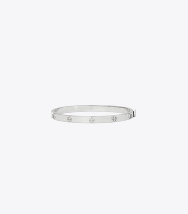 Tory Burch diseñador pulseras Pulsera fina con bisagra Icon en Tory Silver frente