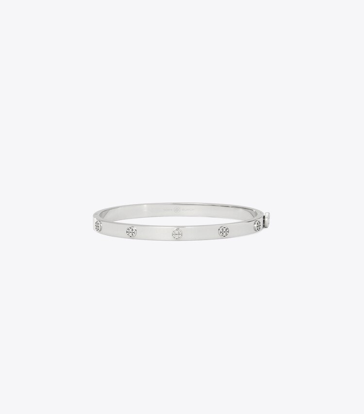Tory Burch diseñador pulseras Pulsera fina con bisagra Icon en Tory Silver frente