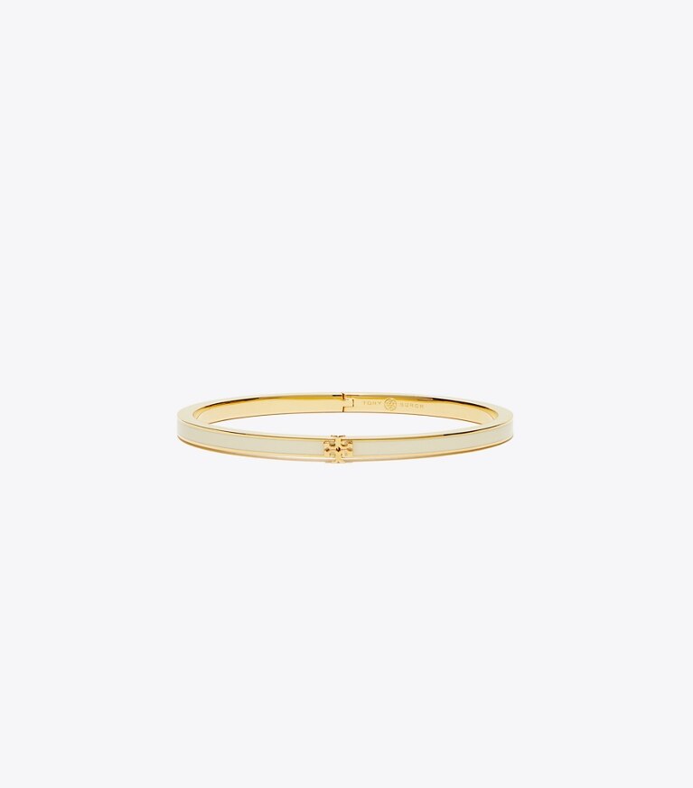 Tory Burch diseñador pulseras Pulsera fina esmaltada Icon en Tory Gold / New Ivory frente