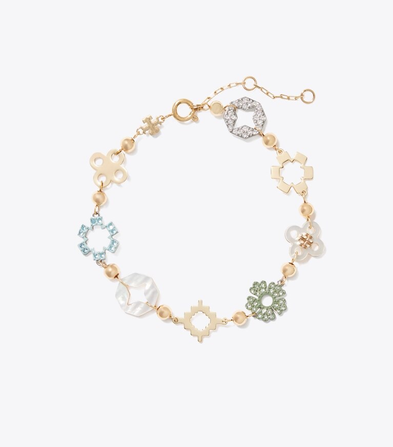 Tory Burch diseñador pulseras Pulsera Forget Me Not con pavé en Tory Gold / Multi frente