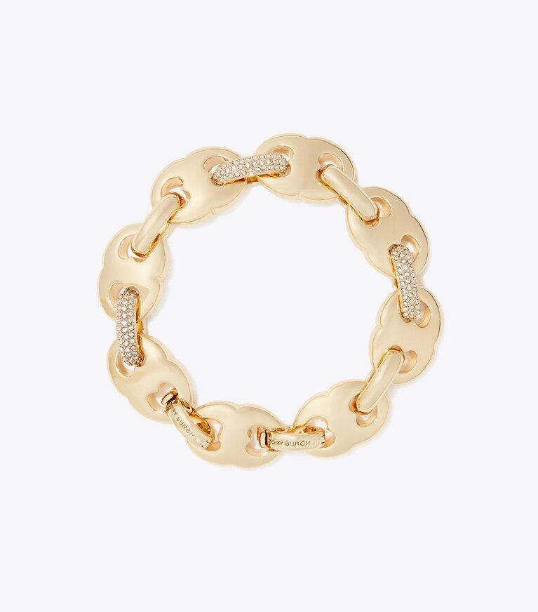 Tory Burch diseñador pulseras Pulsera Gemini Pavé en Light Brass / Crystal frente