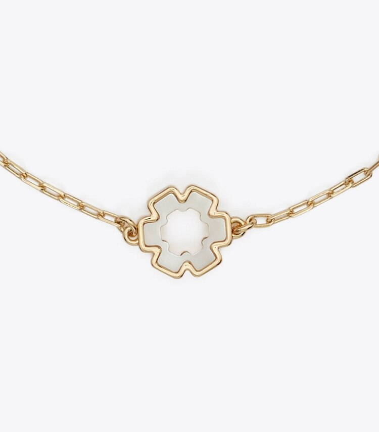 Tory Burch diseñador pulseras Pulsera hexagonal Forget Me Not en Tory Gold / Mother of Pearl detalle
