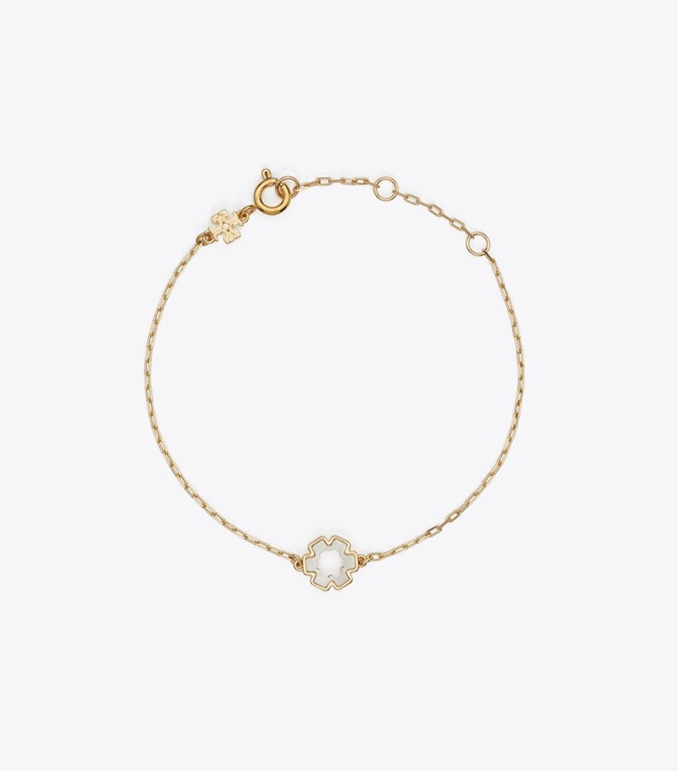 Tory Burch diseñador pulseras Pulsera hexagonal Forget Me Not en Tory Gold / Mother of Pearl frente