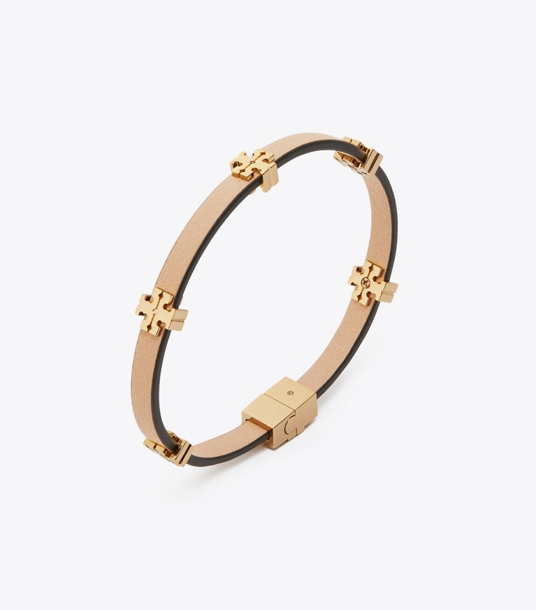 Tory Burch diseñador pulseras Pulsera Icon Bio en Tory Gold / Classic Chestnut detalle