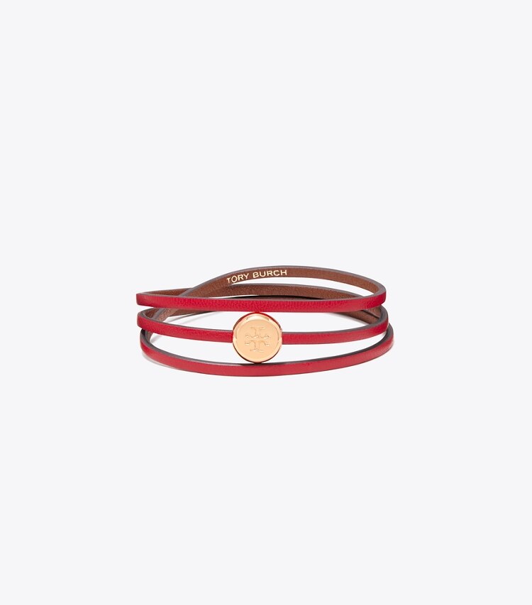 Tory Burch diseñador pulseras Pulsera Icon de varias vueltas en Light Brass / Red frente