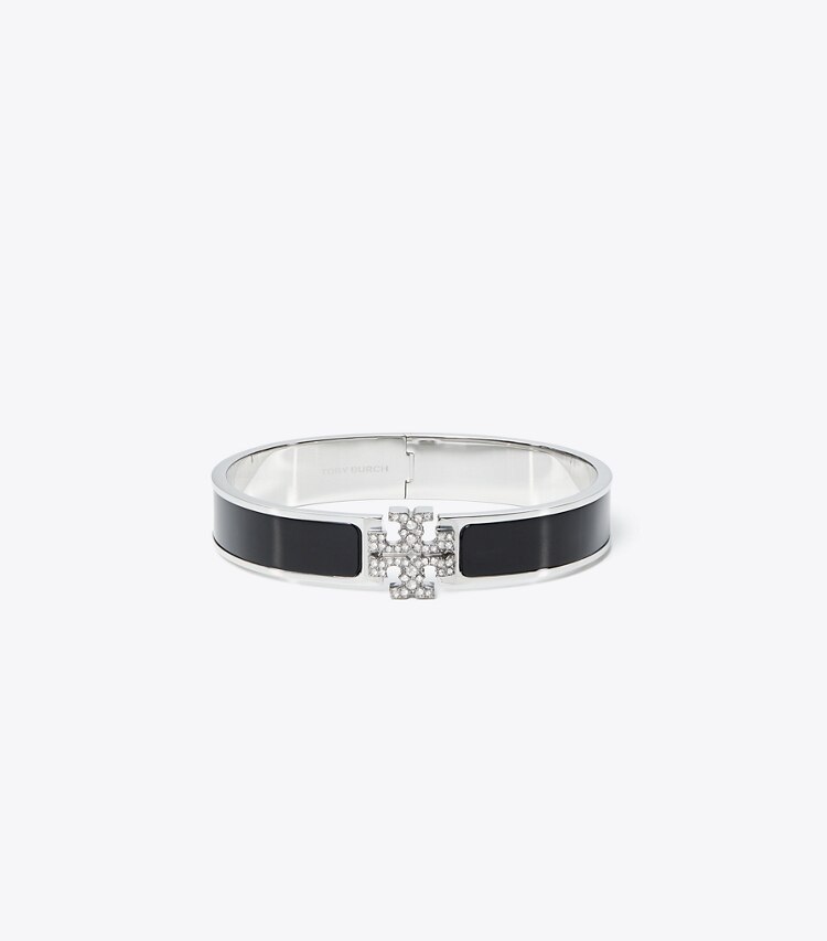 Tory Burch diseñador pulseras Pulsera Icon en Tory Silver / Black / Crystal frente