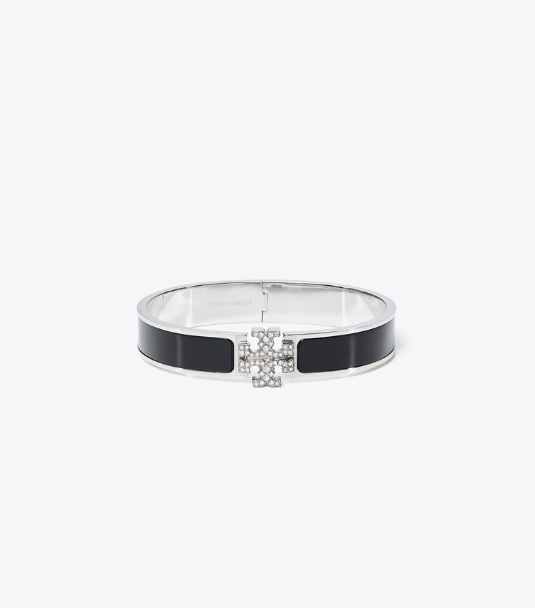 Tory Burch diseñador pulseras Pulsera Icon en Tory Silver / Black / Crystal frente
