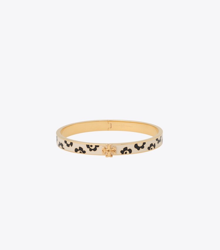Tory Burch diseñador pulseras Pulsera Kira de esmalte de 7 mm en Tory Gold / Beige Flower Stencil frontal