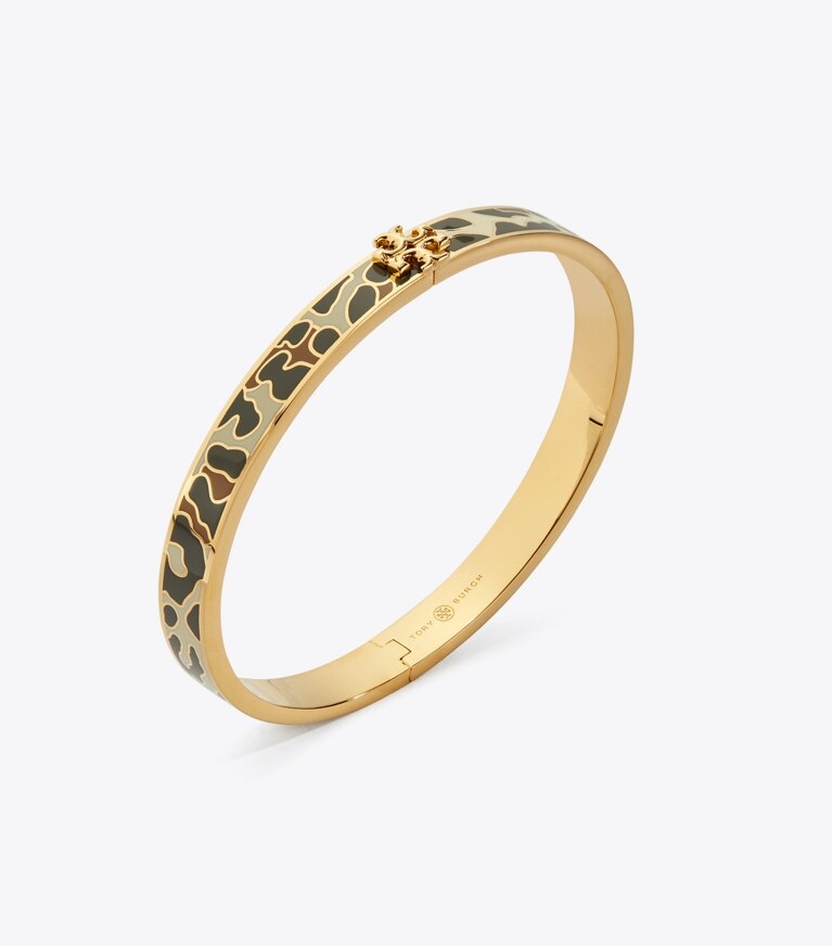 Tory Burch diseñador pulseras Pulsera Kira esmaltada de 7 mm en Tory Gold / Leopard Bronze detalle