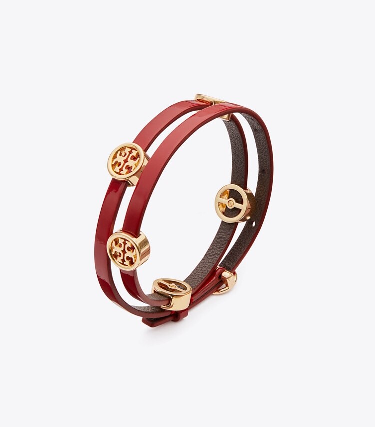 Tory Burch diseñador pulseras Pulsera Miller de doble vuelta en Tory Gold / TORY RED detalle