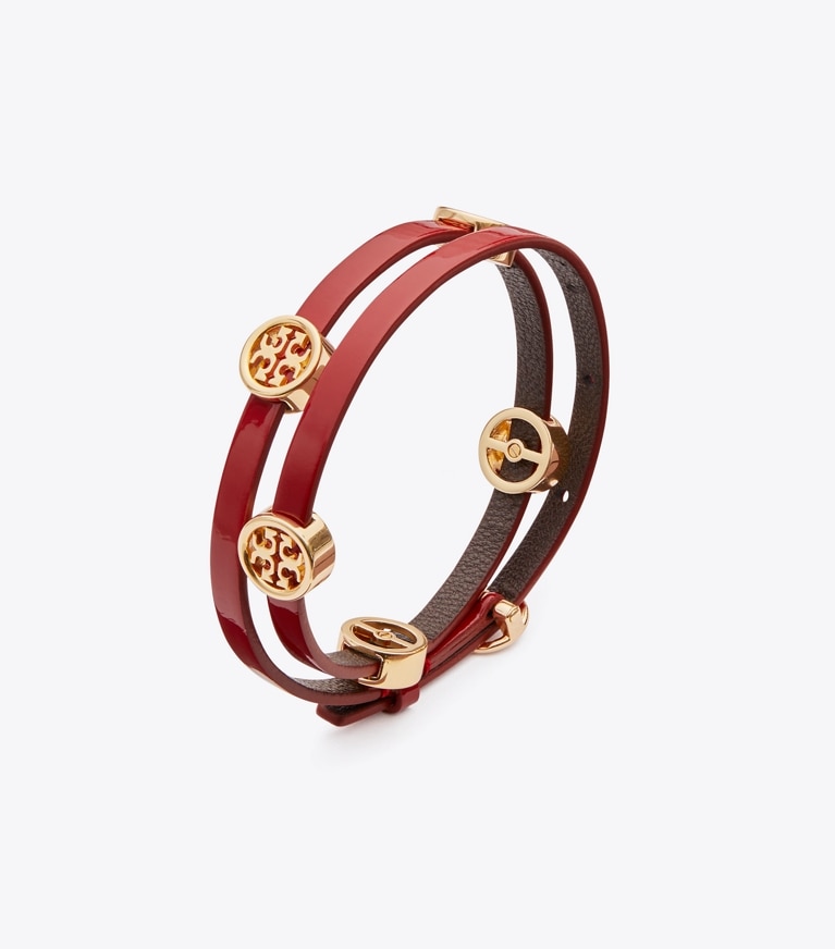 Tory Burch diseñador pulseras Pulsera Miller de doble vuelta en Tory Gold / TORY RED detalle