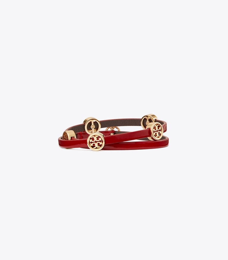 Tory Burch diseñador pulseras Pulsera Miller de doble vuelta en Tory Gold / TORY RED frontal