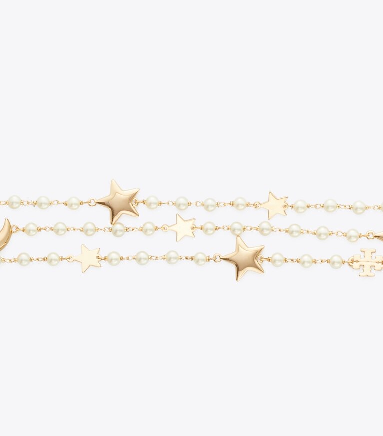 Tory Burch diseñador pulseras Pulsera Moondance de tres filamentos en Tory Gold / Cream detalle