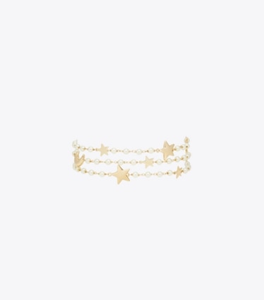 Tory Burch diseñador pulseras Pulsera Moondance de tres filamentos en Tory Gold / Cream frente
