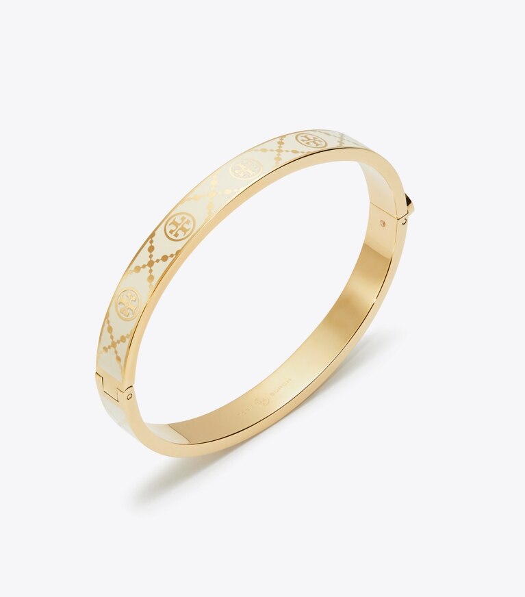 Tory Burch diseñador pulseras Pulsera rígida Icon con monograma de T en Tory Gold / New Ivory detalle