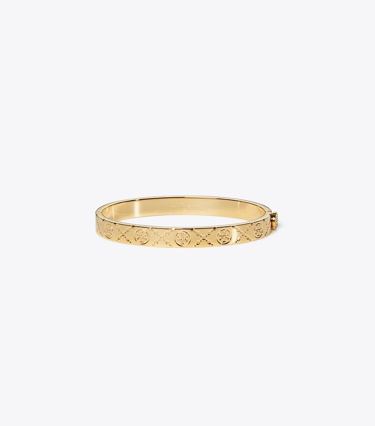 Tory Burch diseñador pulseras Pulsera rígida Icon con monograma de T en Tory Gold frente
