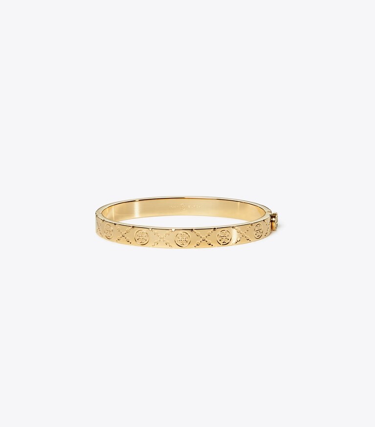 Tory Burch diseñador pulseras Pulsera rígida Icon con monograma de T en Tory Gold frente