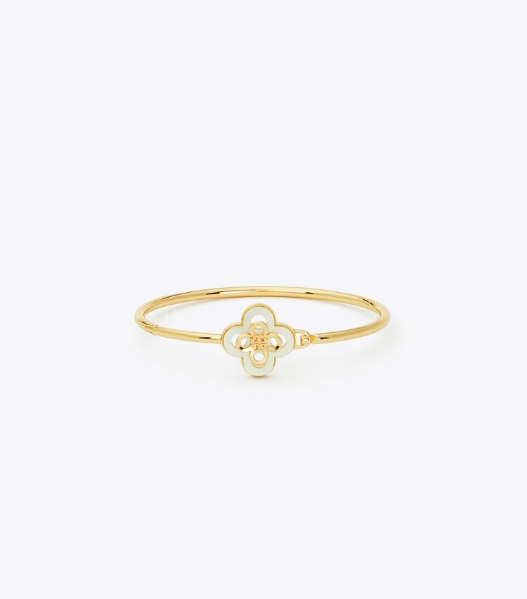 Tory Burch diseñador pulseras Pulsera rígida Kira Clover en Tory Gold / Mother of Pearl frente