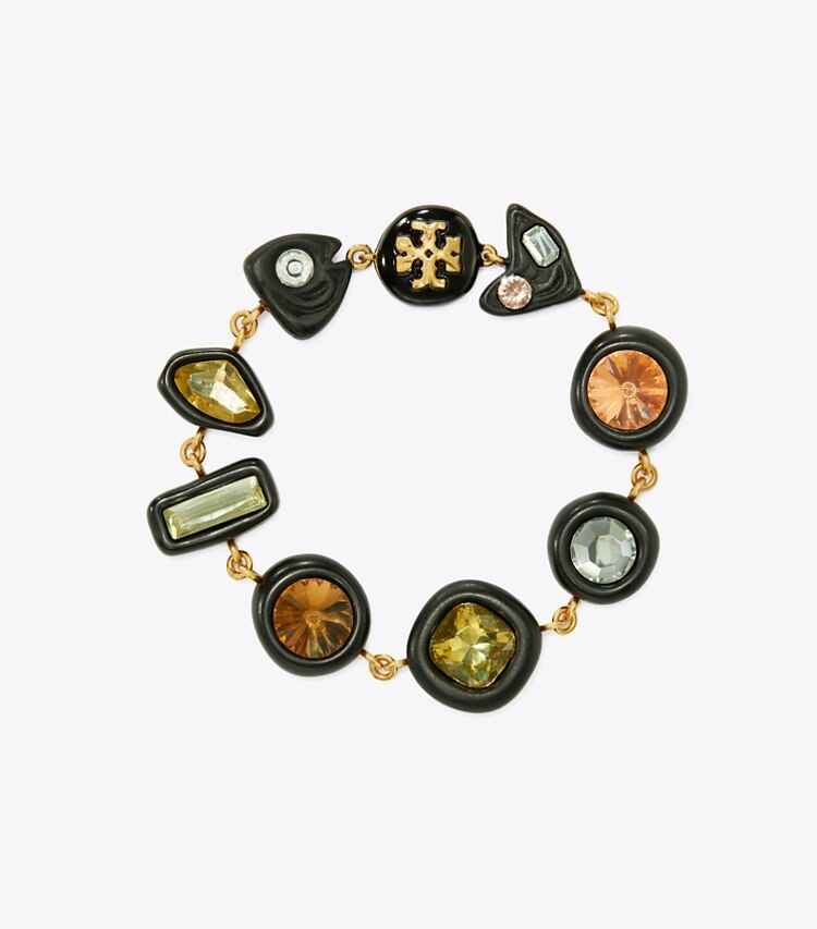 Tory Burch diseñador pulseras Pulsera Roxanne de cristal en Rolled Brass/Matte Black frontal