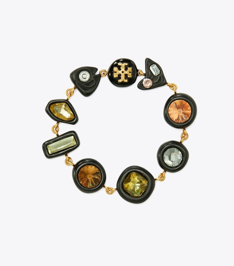 Tory Burch diseñador pulseras Pulsera Roxanne de cristal en Rolled Brass/Matte Black frontal
