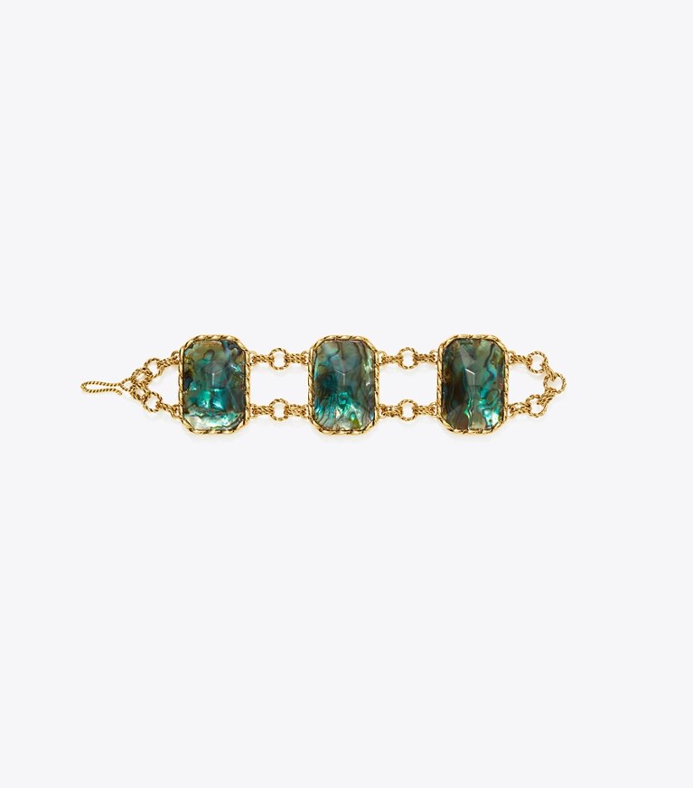 Tory Burch diseñador pulseras Pulsera Runway Swirl en GOLD / Blue frente