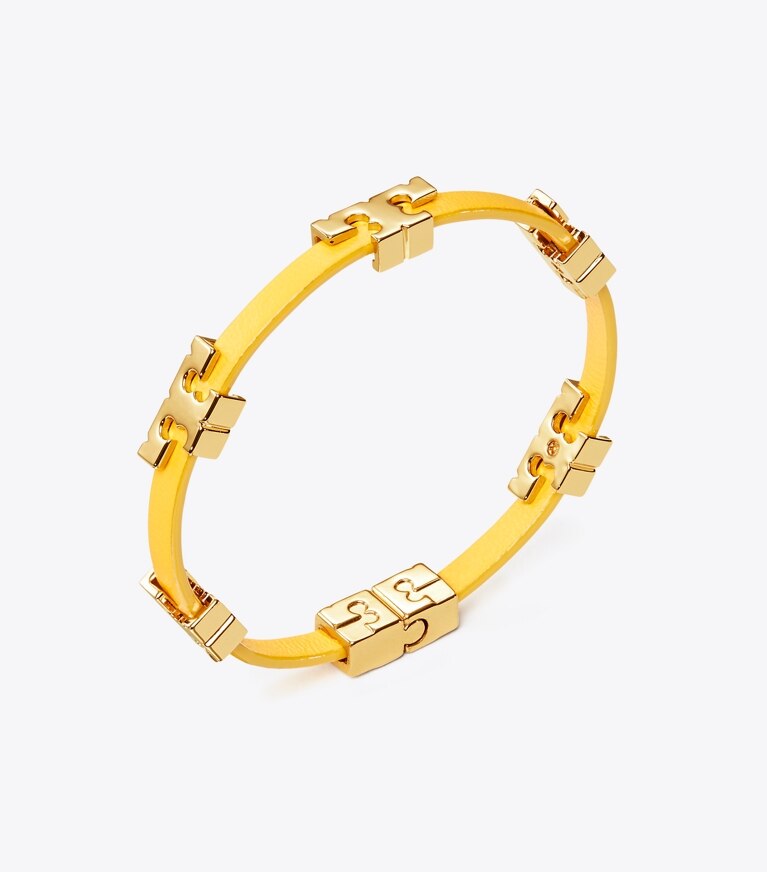 Tory Burch diseñador pulseras Pulsera Serif-T de una vuelta en Tory Gold / Lemon Drop detalle