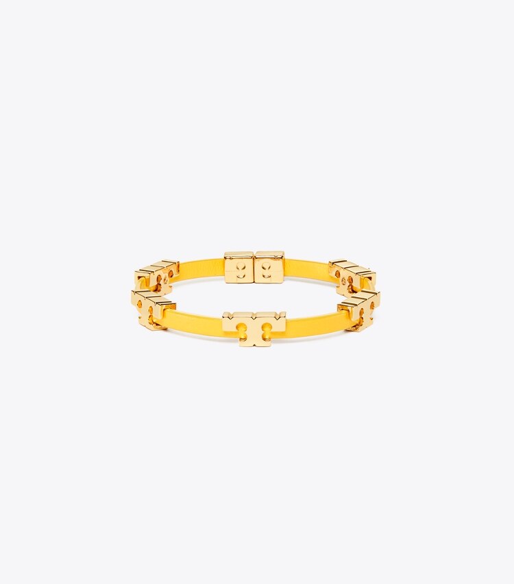 Tory Burch diseñador pulseras Pulsera Serif-T de una vuelta en Tory Gold / Lemon Drop frontal