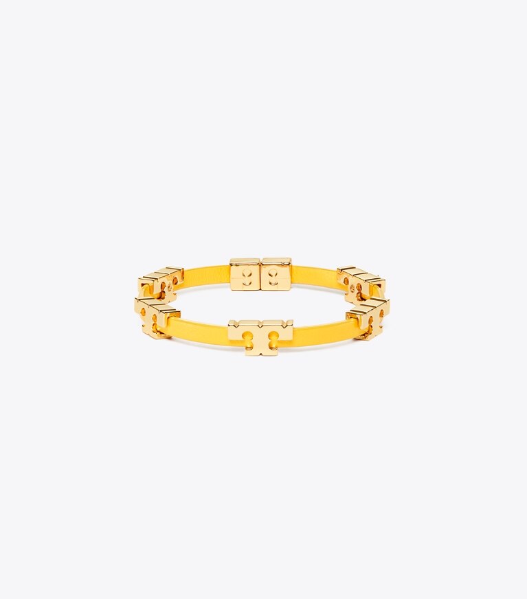 Tory Burch diseñador pulseras Pulsera Serif-T de una vuelta en Tory Gold / Lemon Drop frontal