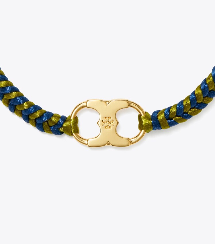 Tory Burch diseñador pulseras Pulsera tejida Embrace Ambition en Tory Gold / Tory Navy / Olive detalle