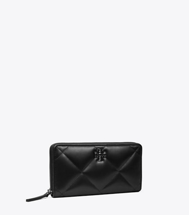 Tory Burch designer geldbörsen Pulverbeschichtete Kira Geldbörse im Langformat mit Reißverschluss und Rautensteppung in Black angle
