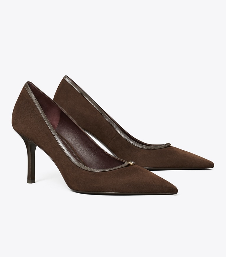 Tory Burch designer heels Pumps mit Doppel-T und Schnalle in DARK COCOA / DARK COCOA angle