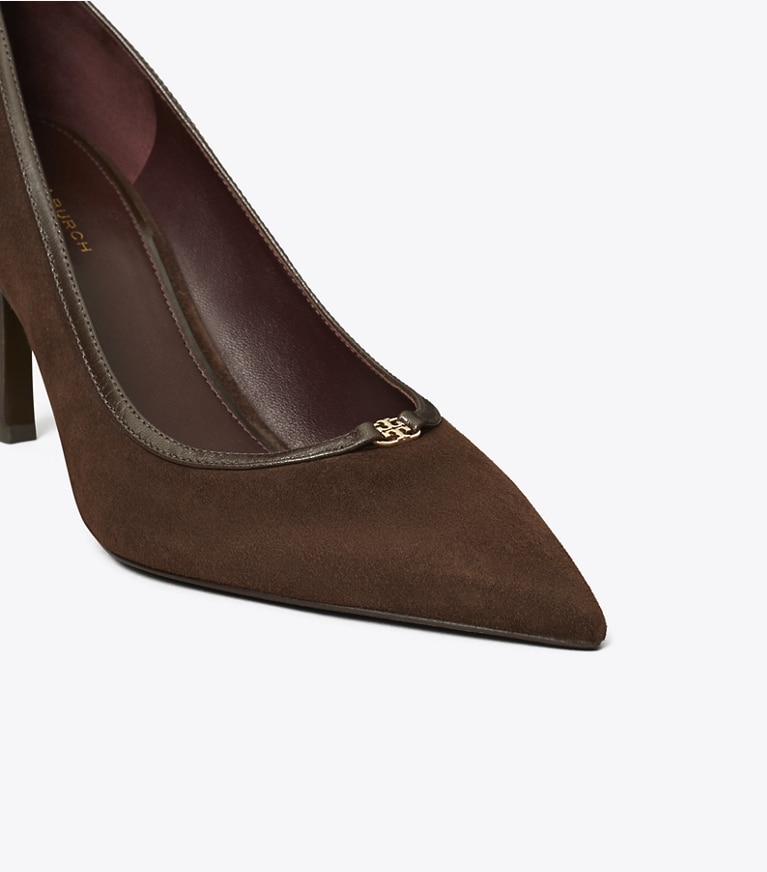 Tory Burch designer heels Pumps mit Doppel-T und Schnalle in DARK COCOA / DARK COCOA angle