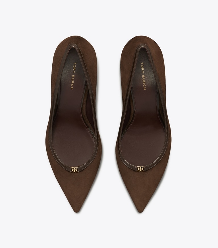 Tory Burch designer heels Pumps mit Doppel-T und Schnalle in DARK COCOA / DARK COCOA angle