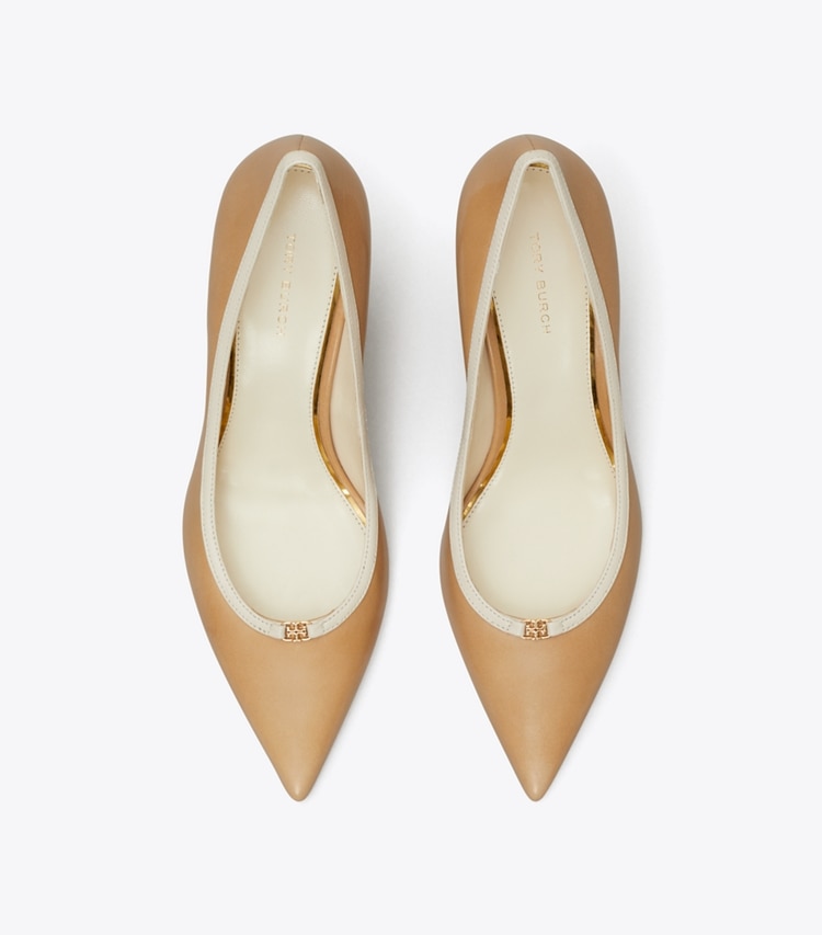Tory Burch designer heels Pumps mit Doppel-T und Schnalle in CANTUCCI / LIGHT CREAM von oben