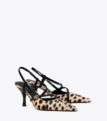 Tory Burch designer heels Pumps mit Doppel-T und Schnallenriemen in CHEETAH SPOTS angle