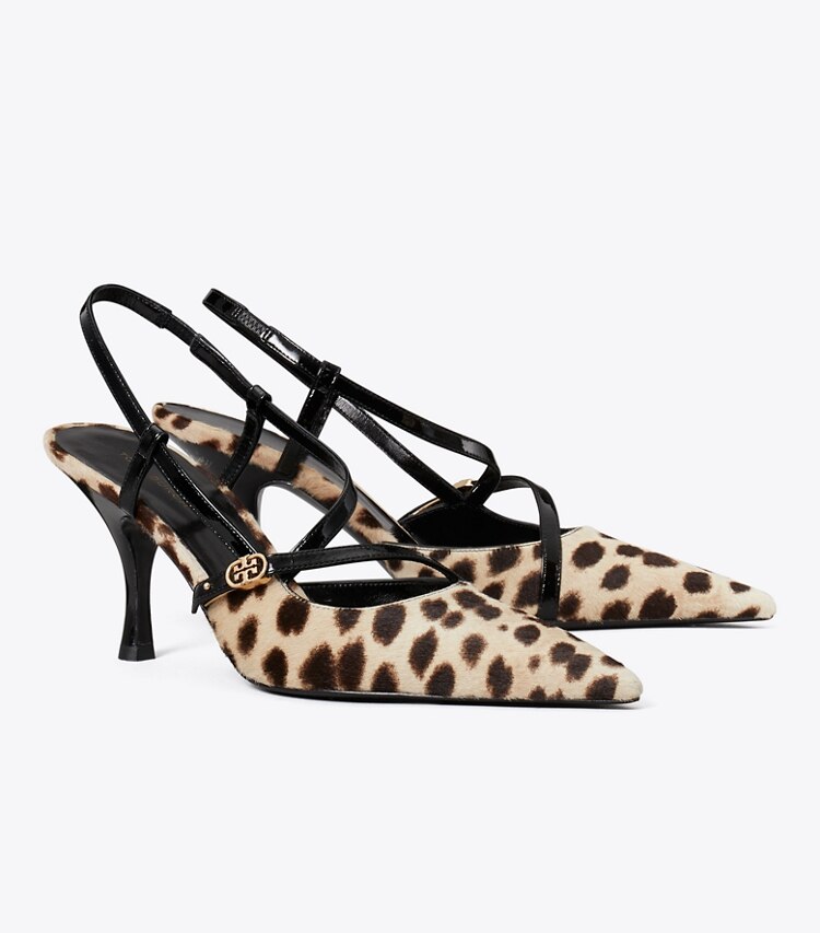 Tory Burch designer heels Pumps mit Doppel-T und Schnallenriemen in CHEETAH SPOTS angle