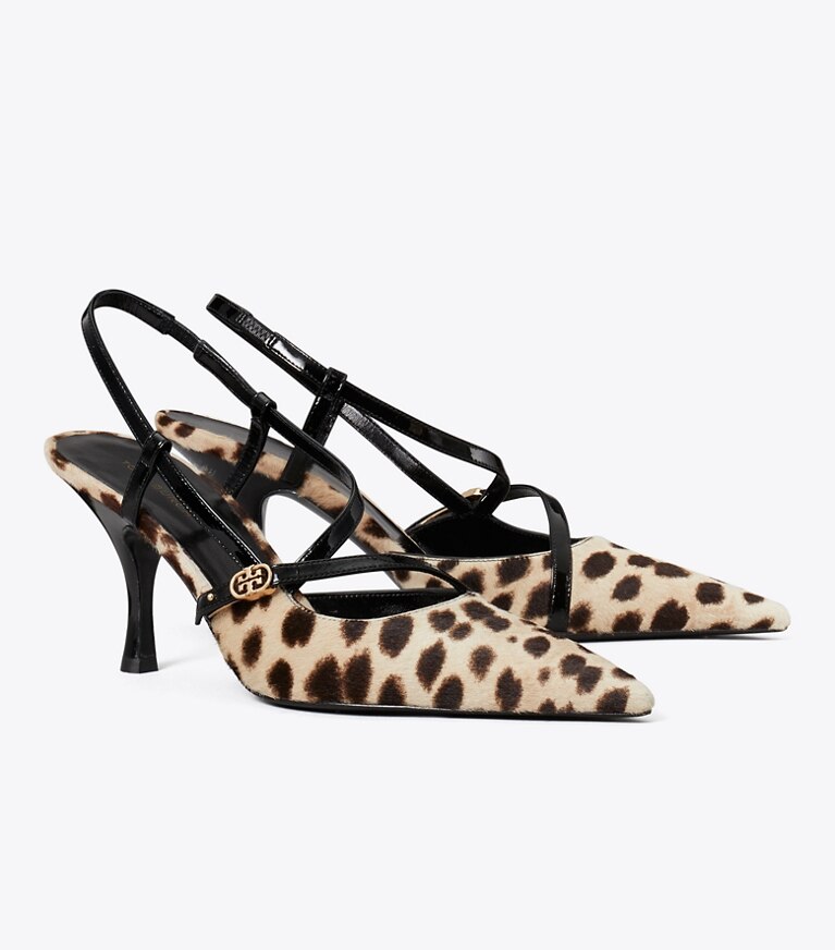 Tory Burch designer heels Pumps mit Doppel-T und Schnallenriemen in CHEETAH SPOTS angle