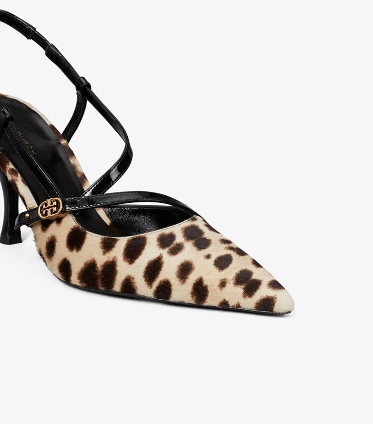 Tory Burch designer heels Pumps mit Doppel-T und Schnallenriemen in CHEETAH SPOTS detail