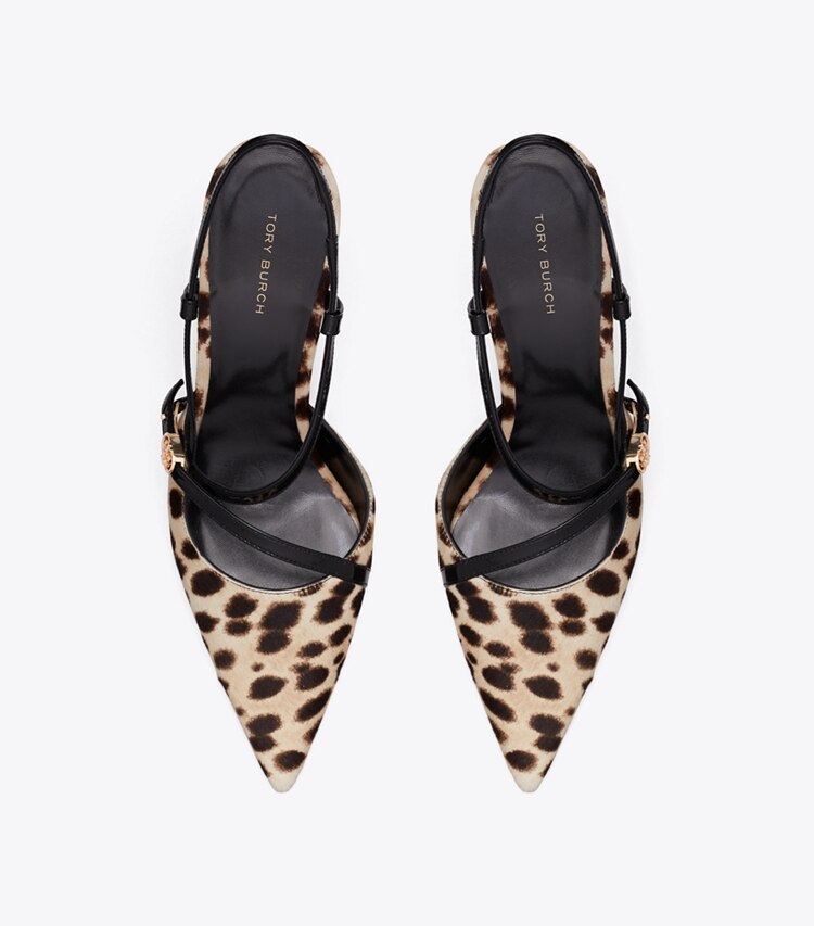 Tory Burch designer heels Pumps mit Doppel-T und Schnallenriemen in CHEETAH SPOTS von oben